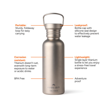 Logotrade reklaminės dovanos nuotrauka: „Nordic Drift Trail Ultra Light Titanium“ 600 ml vandens gertuvė
