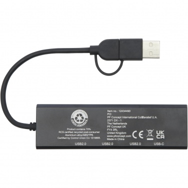 Logotrade biznesa dāvanas foto: Rise RCS pārstrādāta alumīnija USB 2.0 centrmezgls