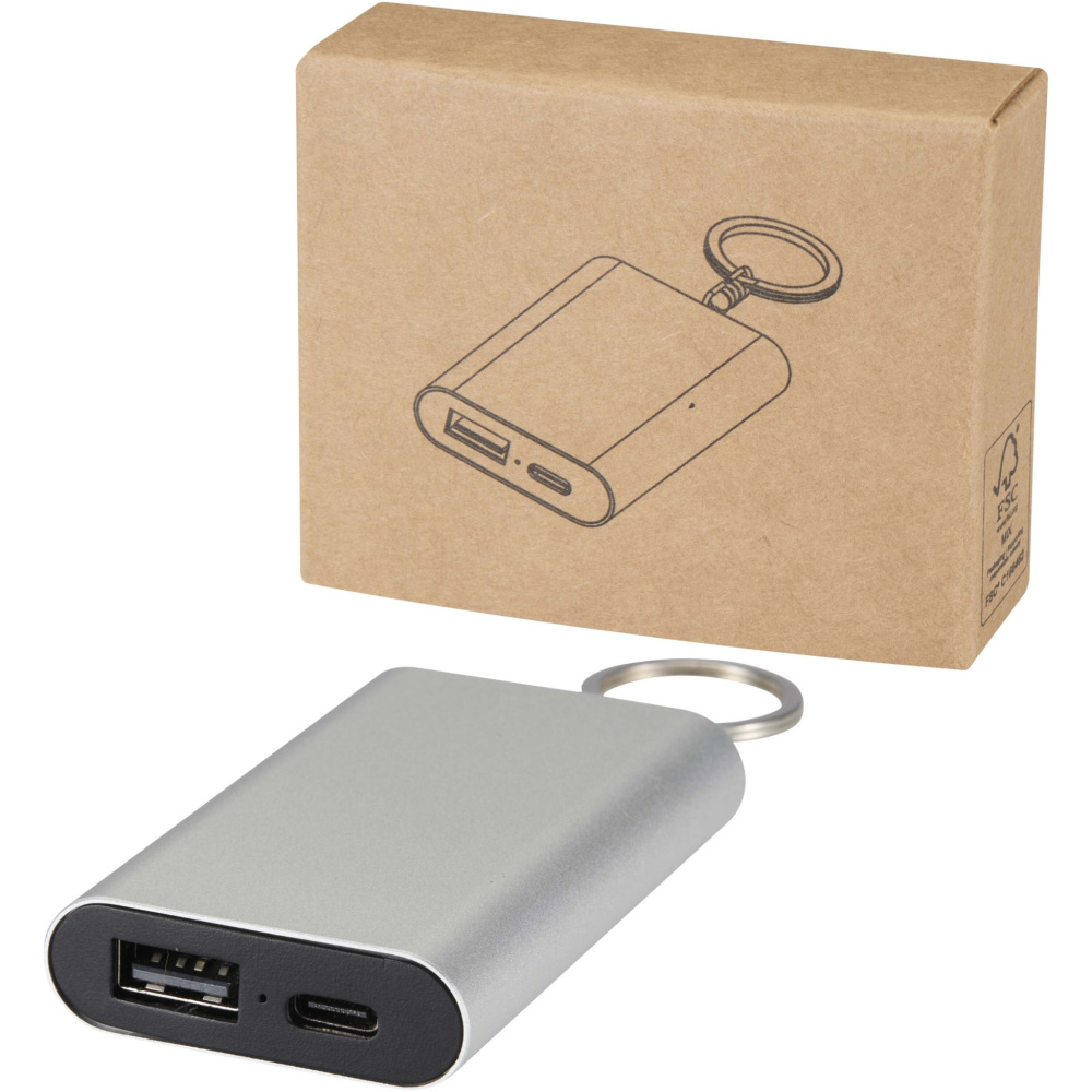 Logotrade ziemassvētku dāvanas foto: Arcturus 2000 mAh pārstrādāta alumīnija pārnēsājamais akumulators ar atslēgu piekariņu