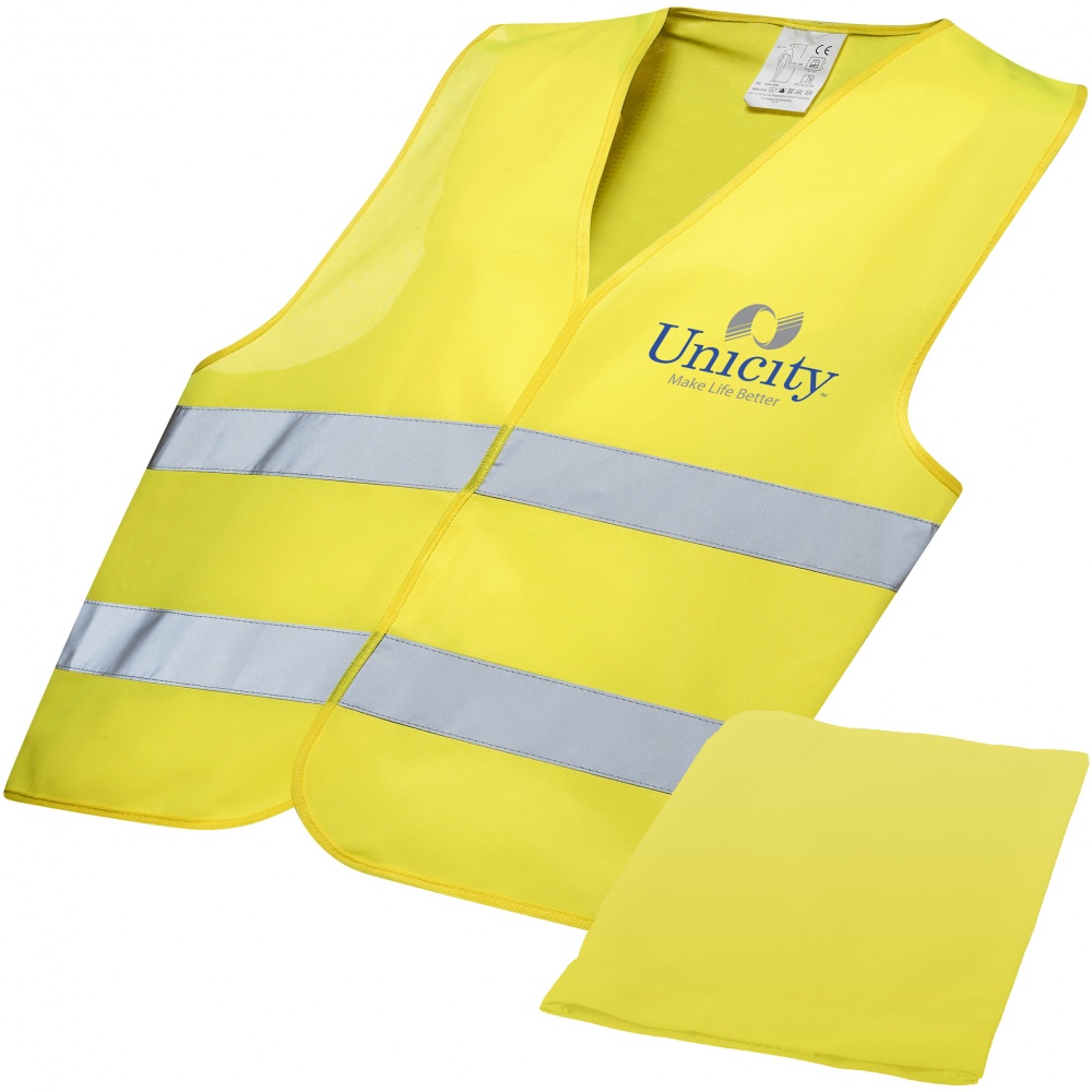 Лого трейд бизнес-подарки фото: светоотражающий жилет в чехле, желтый