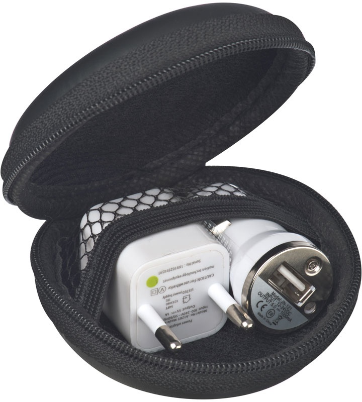 Лого трейд бизнес-подарки фото: Набор зарядка USB и штекер, черный