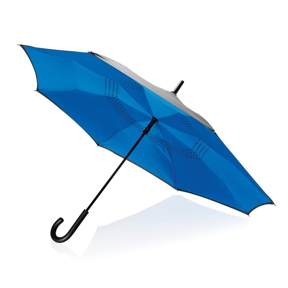 Лого трейд бизнес-подарки фото: Механический двусторонний зонт 23” Xindao, черный синий