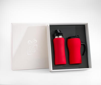 Лого трейд бизнес-подарки фото: Komplekt: joogipudel ja termokruus Colorissimo, punane