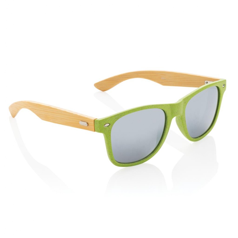 Логотрейд бизнес-подарки картинка: Солнцезащитные очки Wheat straw с бамбуковыми дужками, зеленый