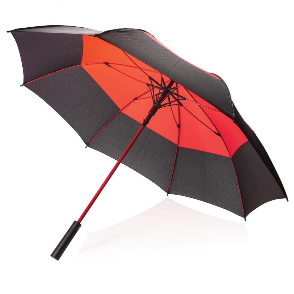 Лого трейд pекламные продукты фото: Автоматический двухцветный зонт-антишторм 27", красный