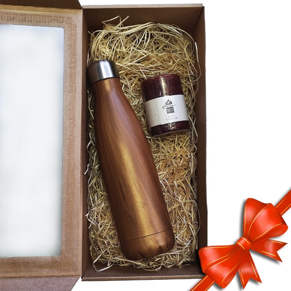 Лого трейд бизнес-подарки фото: Подарочный набор: термобутылка и ароматическая свеча