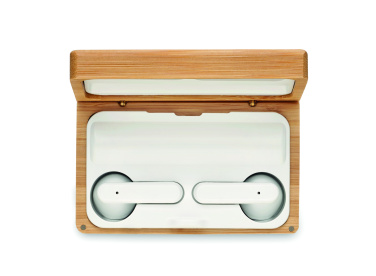 Лого трейд pекламные подарки фото: TWS earbuds in bamboo case