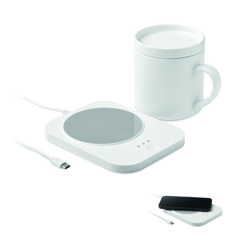 Лого трейд pекламные продукты фото: Wireless charger mug warmer set