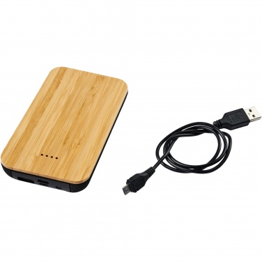 Logotrade profilprodukter bild: Framtida bambu/tyg 6 000 mAh trådlös powerbank