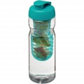 H2O Active® Base 650 ml sportflaska med uppfällbart lock och fruktbehållare, Transparent / Aquablå