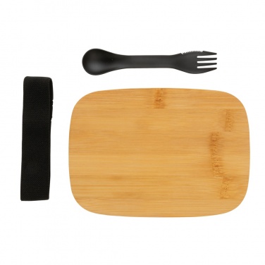 Logotrade presentreklam bild: Stainless steel lunchlåda med bambulock och spork