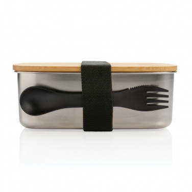 Logotrade reklamprodukter bild: Stainless steel lunchlåda med bambulock och spork