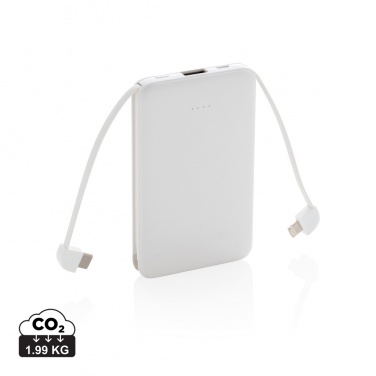 Logotrade kampanjprodukter bild: 5.000 mAh powerbank i fickformat med integrerade kablar