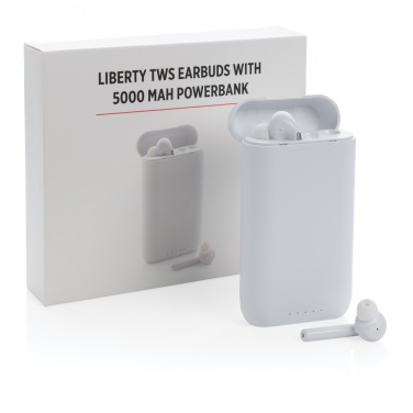 Logotrade profilreklam bild: Liberty TWS öronsnäckor med 5.000 mAh powerbank