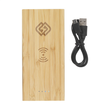 Logotrade kampanjprodukter bild: Bamboo 8000 trådlös Powerbank trådlös laddare