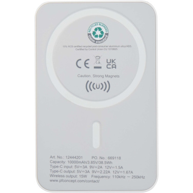Logotrade kampanjprodukter bild: Acrab 10 000 mAh 15 W magnetisk trådlös powerbank med 20 W PD – tillverkad av återvunnen plast